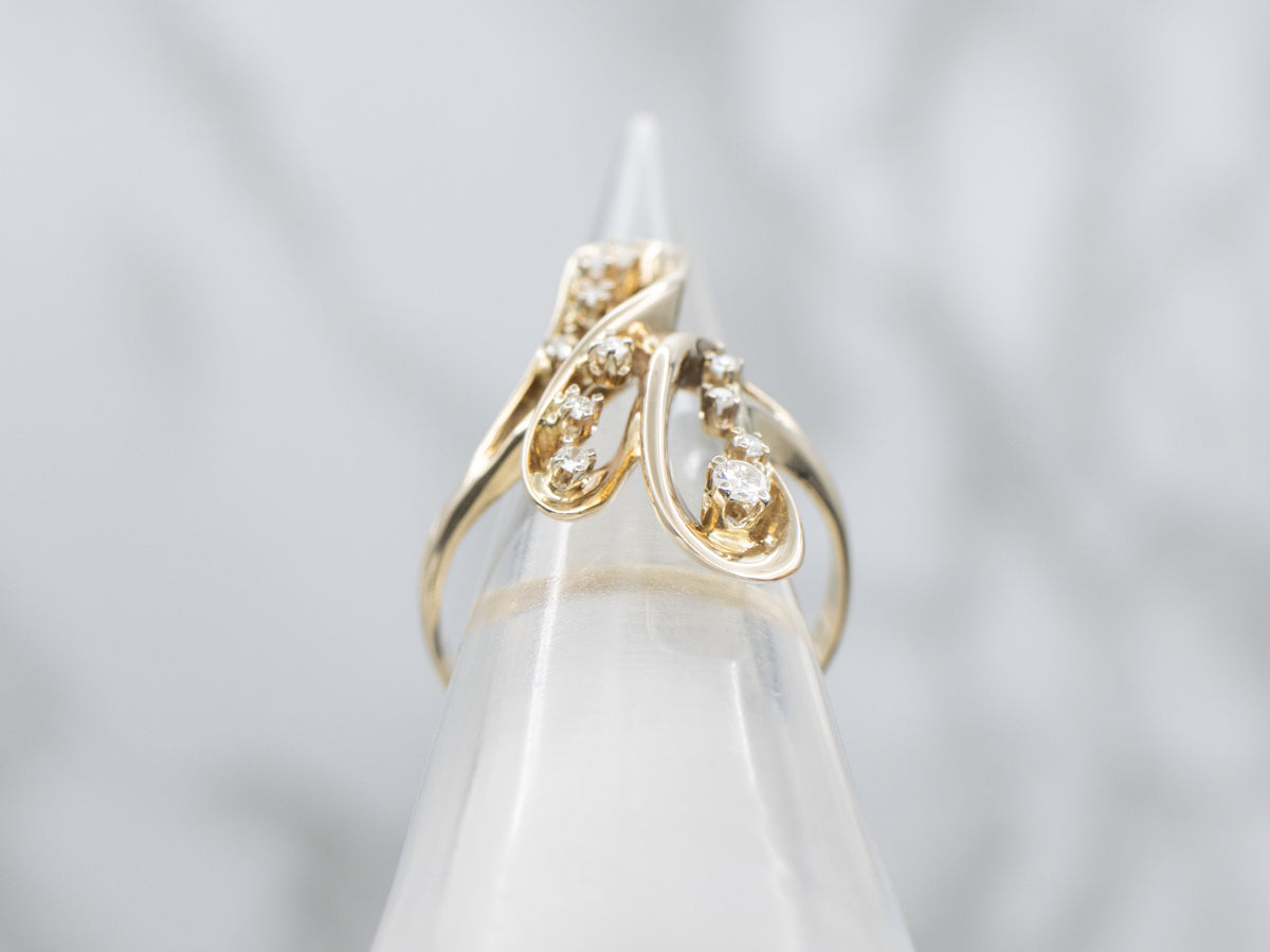 Modernist Looping Gold and Diamond Bypass Ring