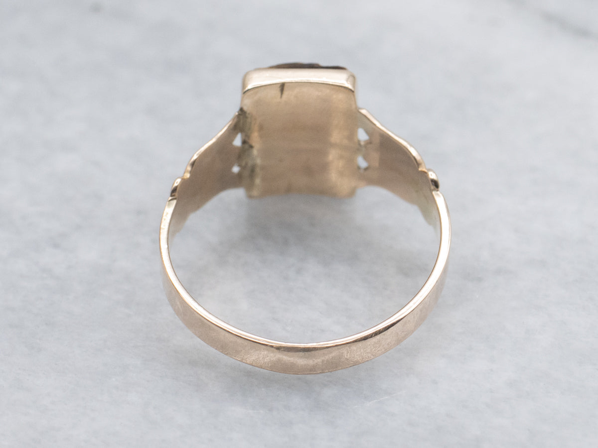 Victorian Era Tiger's Eye Cameo Engraved Rose Gold Ring