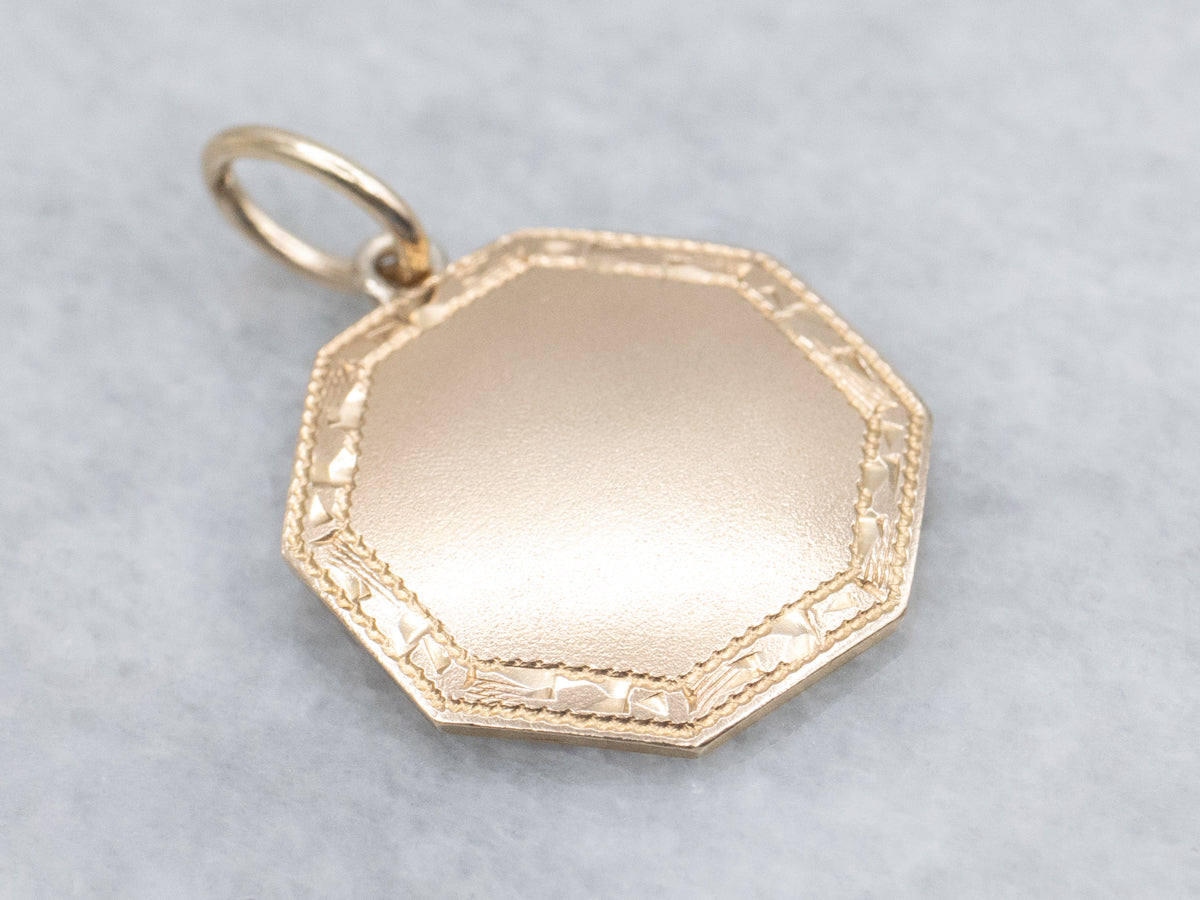 Cufflink Conversion Engraved-Edge Yellow Gold Pendant