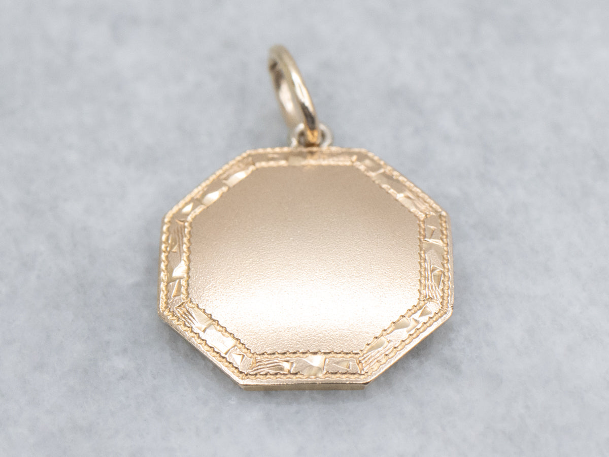 Cufflink Conversion Engraved-Edge Yellow Gold Pendant