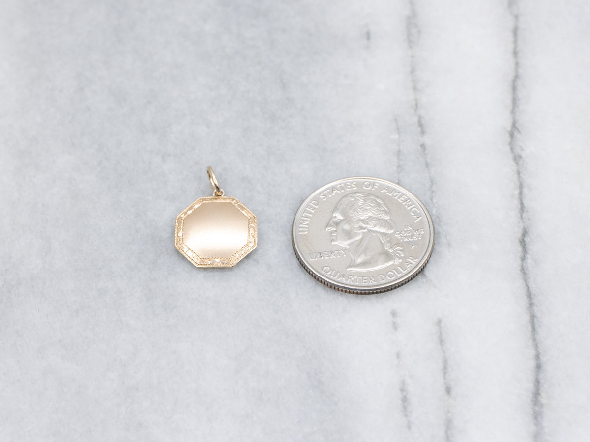 Cufflink Conversion Engraved-Edge Yellow Gold Pendant