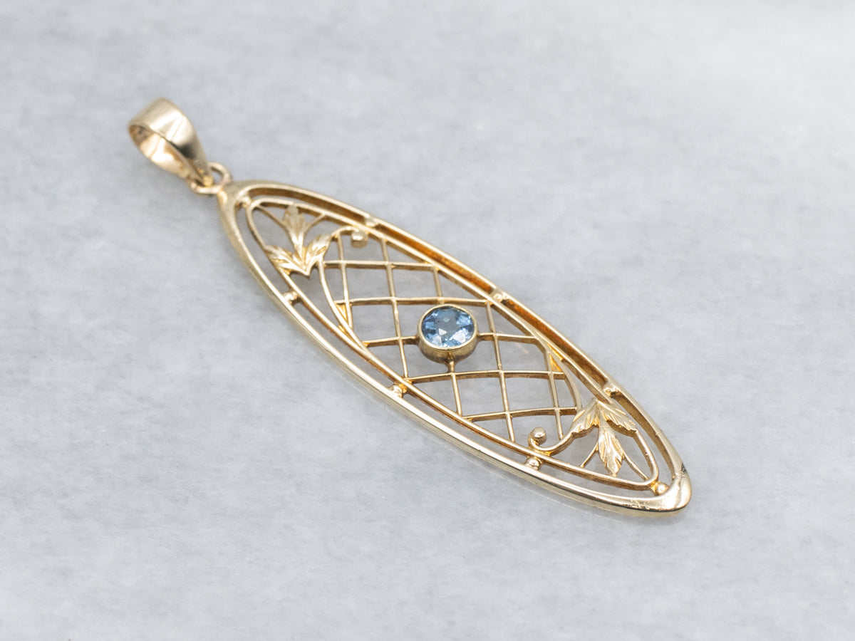 Sapphire and Gold Lattice Filigree Pendant