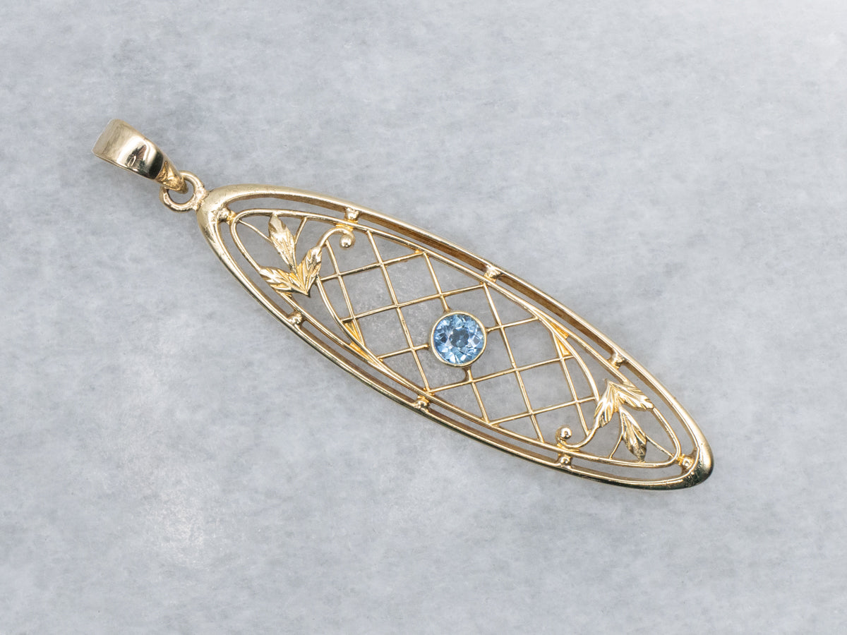 Sapphire and Gold Lattice Filigree Pendant