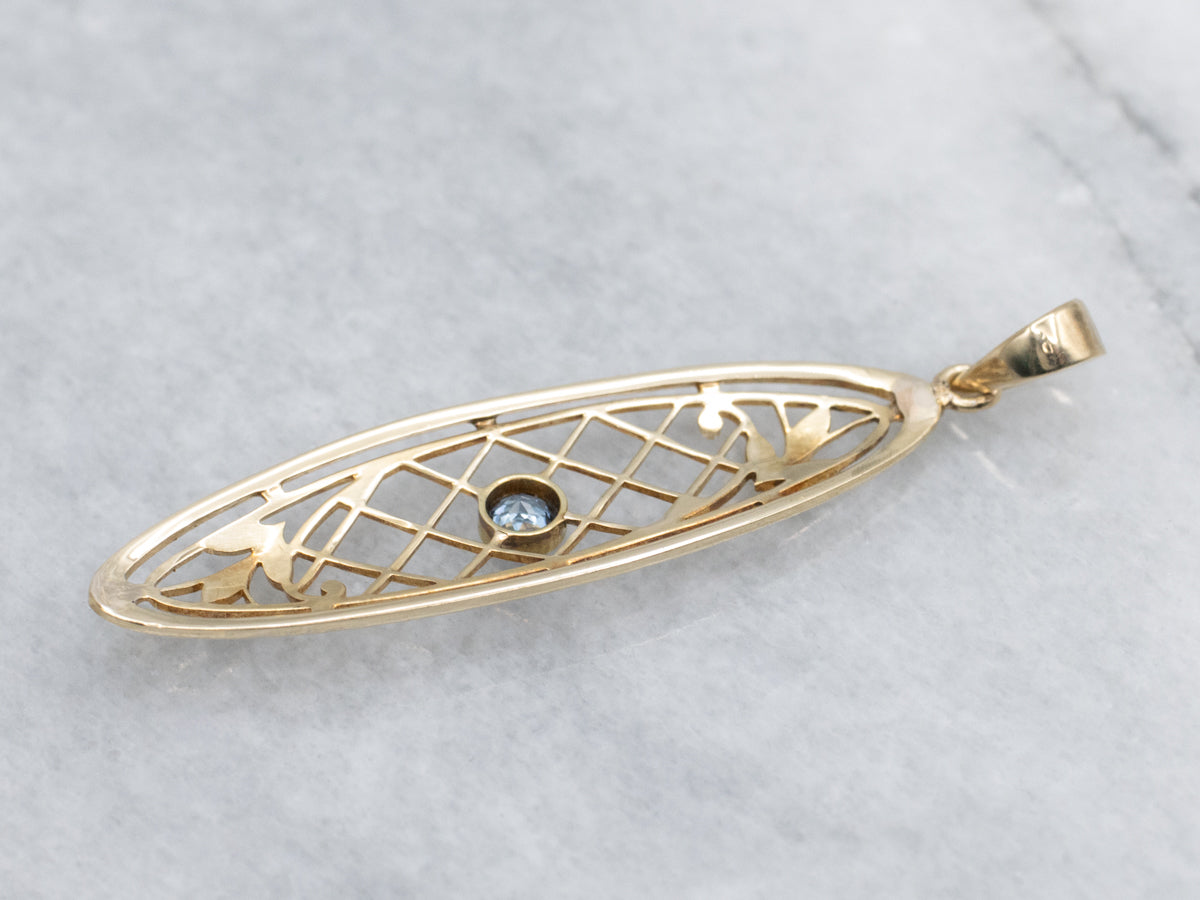 Sapphire and Gold Lattice Filigree Pendant