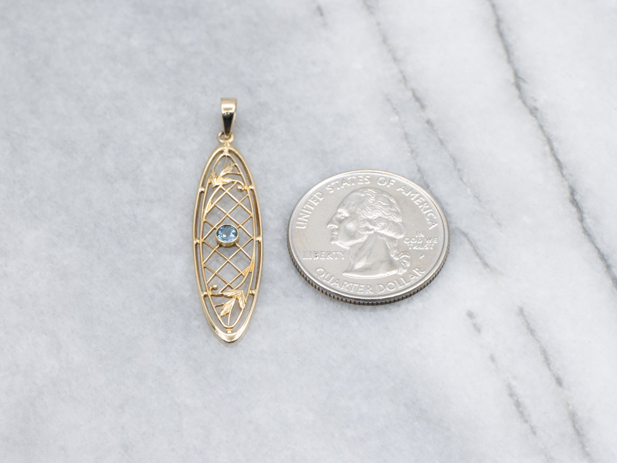 Sapphire and Gold Lattice Filigree Pendant