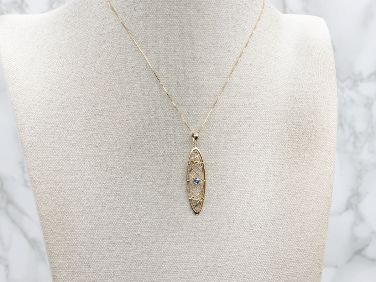 Sapphire and Gold Lattice Filigree Pendant