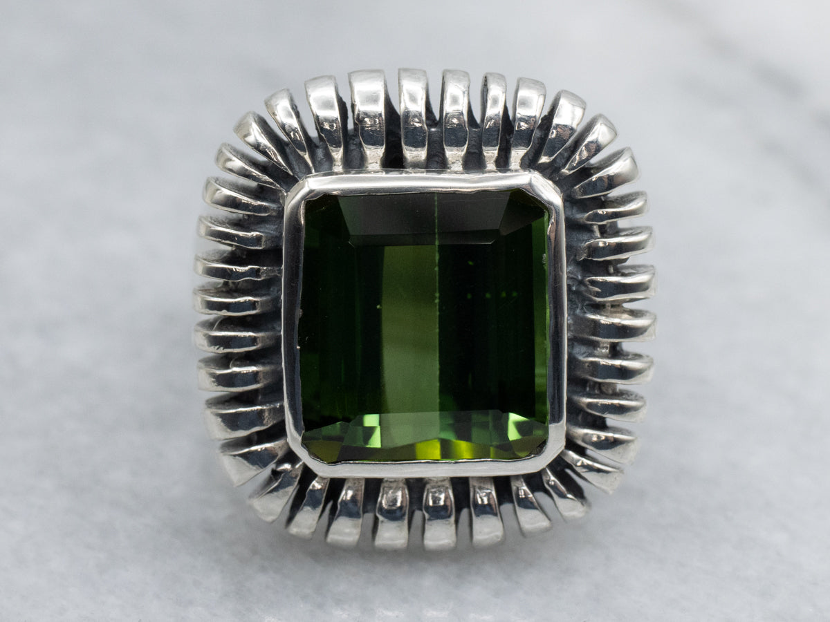 Bezel-Set Green Tourmaline Sterling Silver Statement Ring
