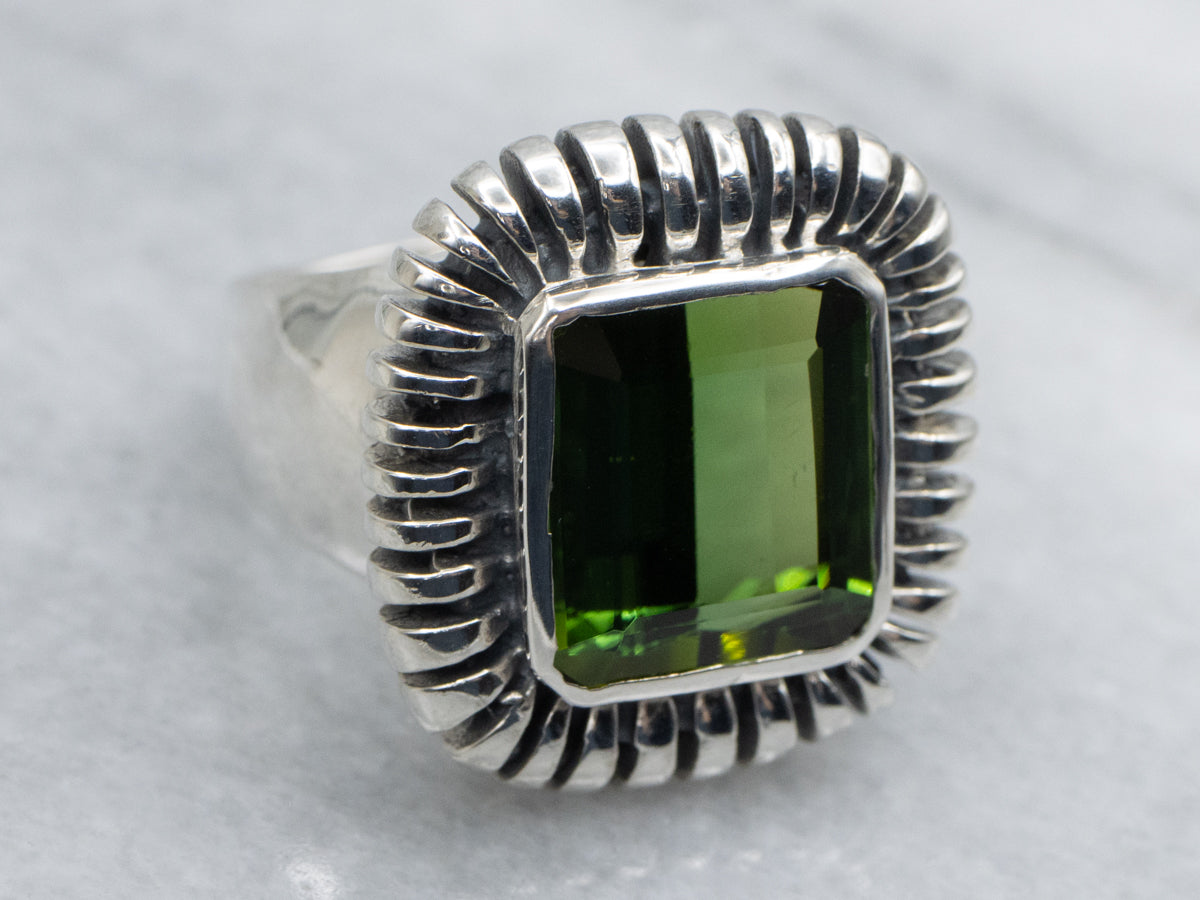 Bezel-Set Green Tourmaline Sterling Silver Statement Ring