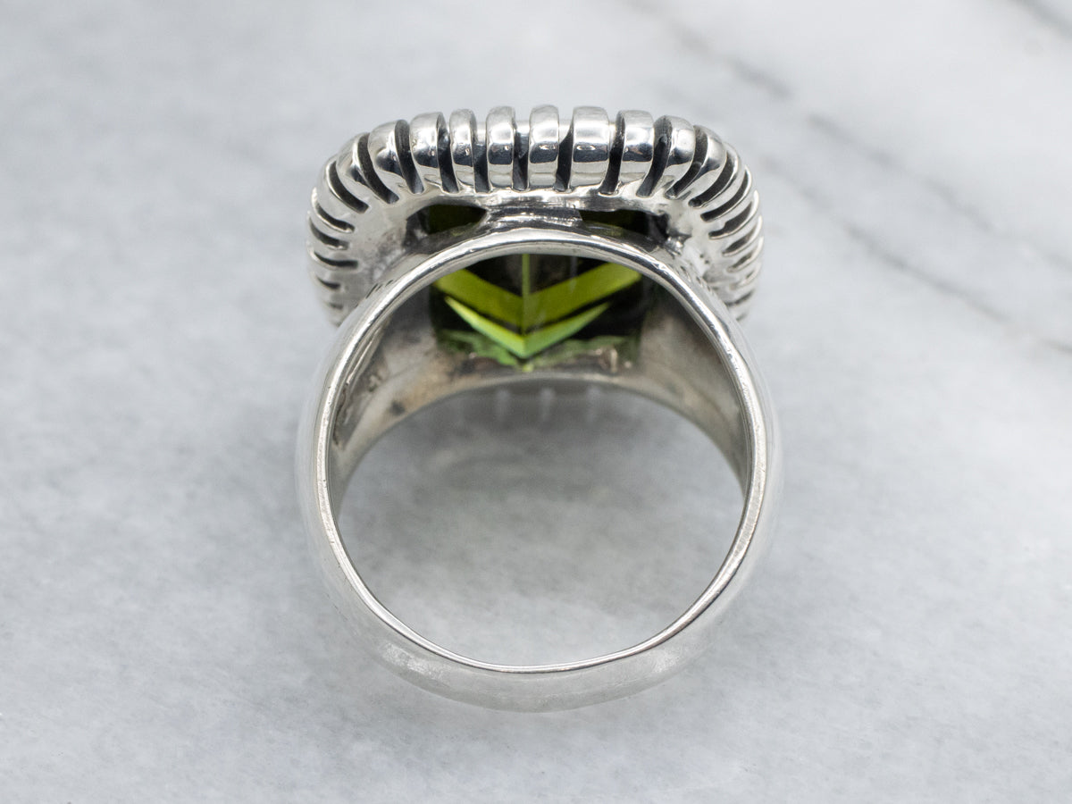 Bezel-Set Green Tourmaline Sterling Silver Statement Ring