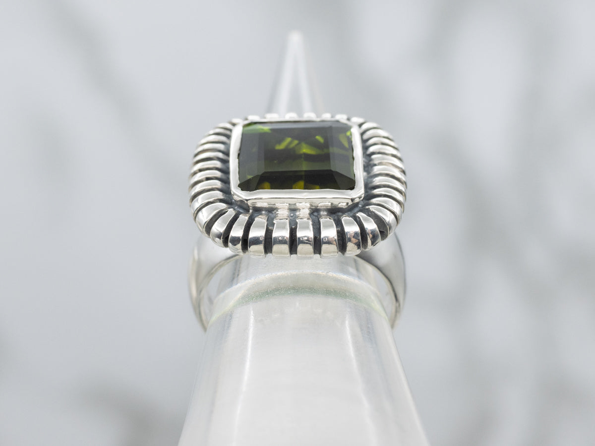 Bezel-Set Green Tourmaline Sterling Silver Statement Ring