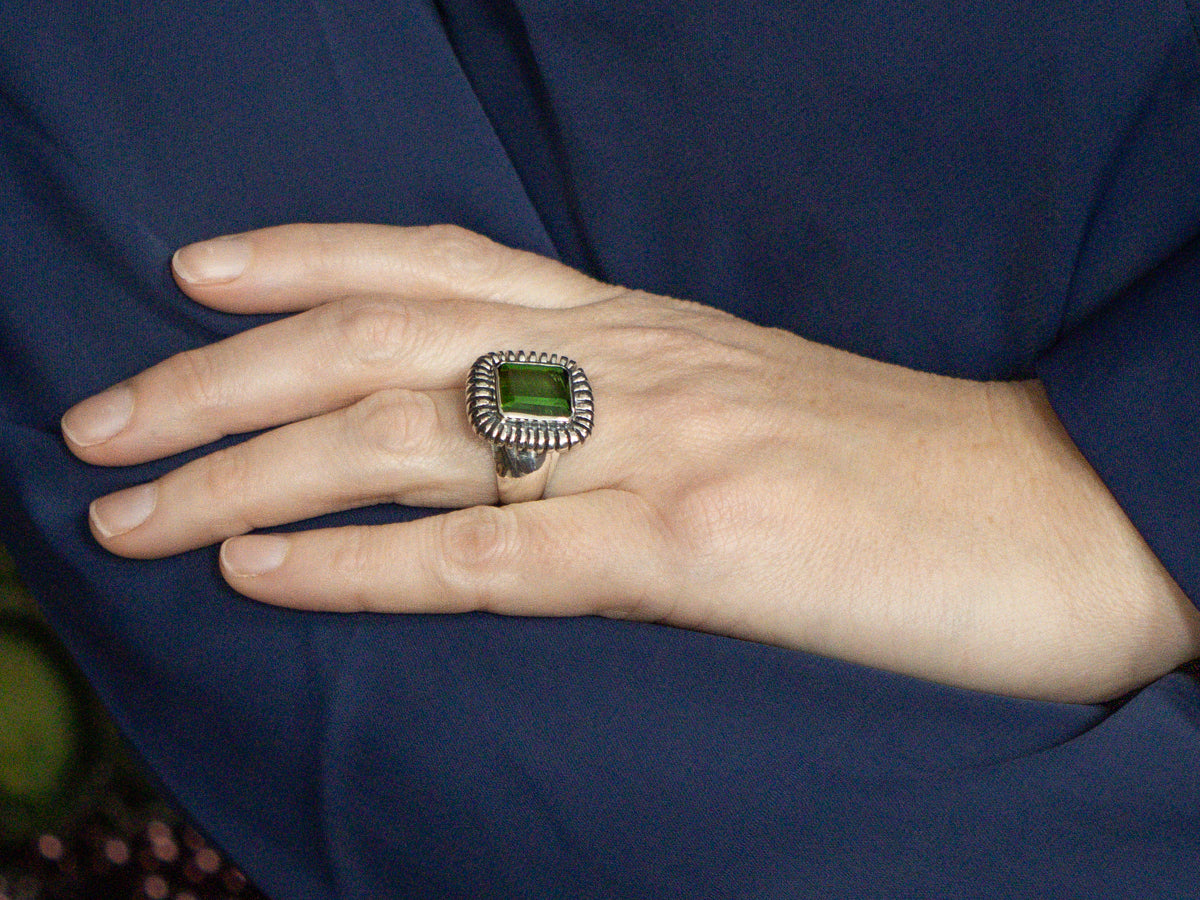 Bezel-Set Green Tourmaline Sterling Silver Statement Ring