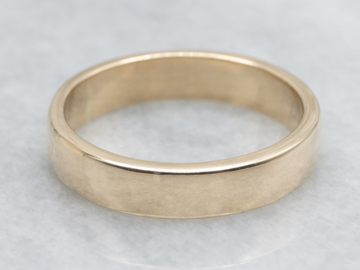 Men's Simple Flat Yellow Gold Wedding Band
