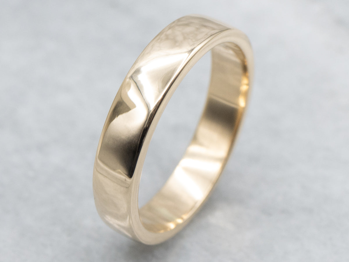 Men's Simple Flat Yellow Gold Wedding Band