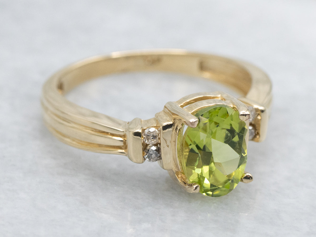 Yellow Gold Peridot and Diamond Ring
