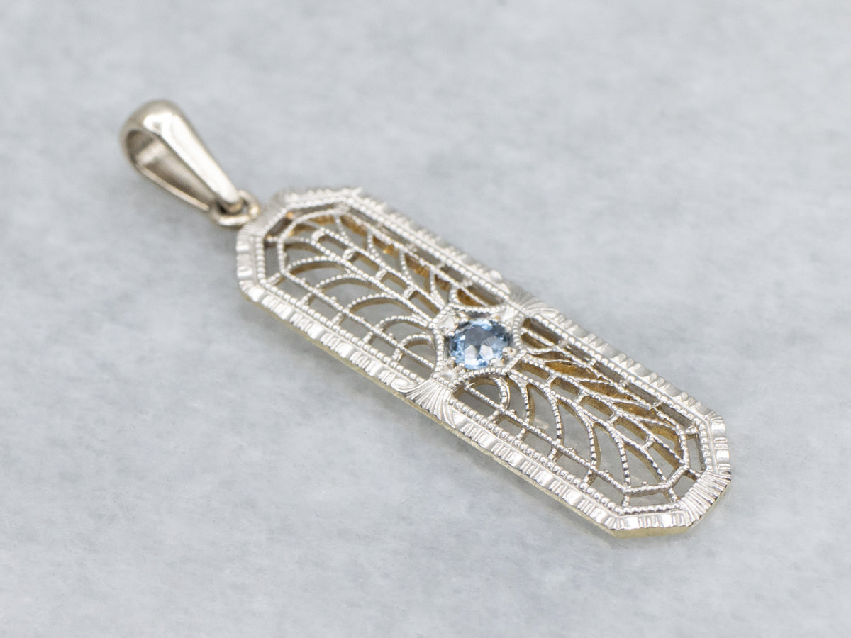 Art Deco Era Blue Sapphire Gold Filigree Pendant