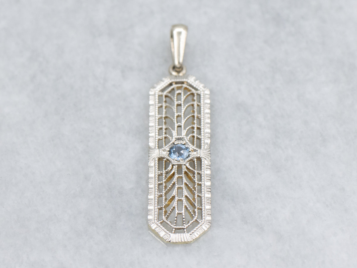 Art Deco Era Blue Sapphire Gold Filigree Pendant