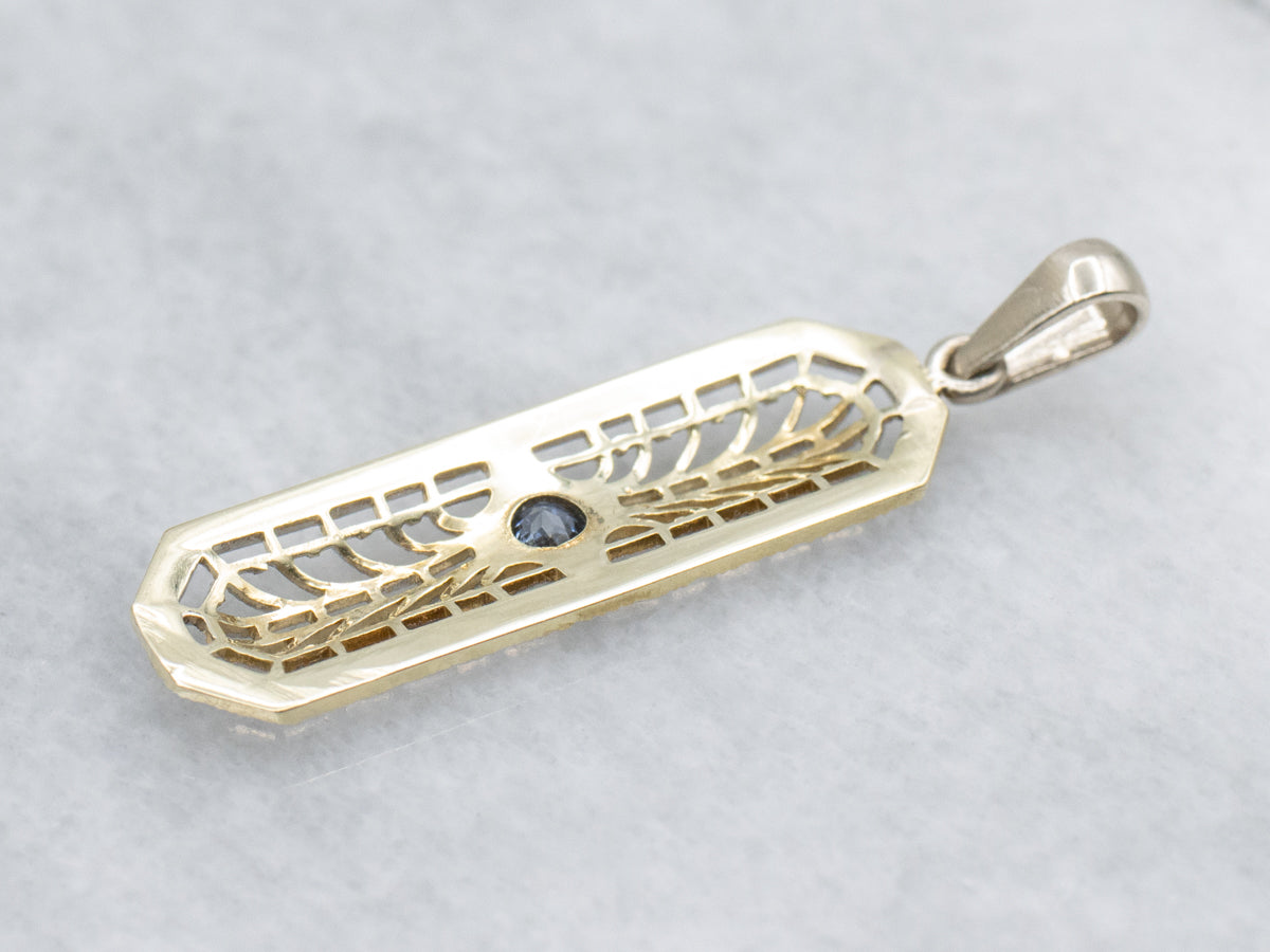 Art Deco Era Blue Sapphire Gold Filigree Pendant