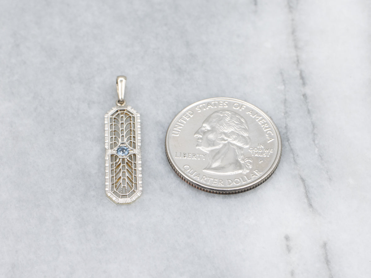 Art Deco Era Blue Sapphire Gold Filigree Pendant