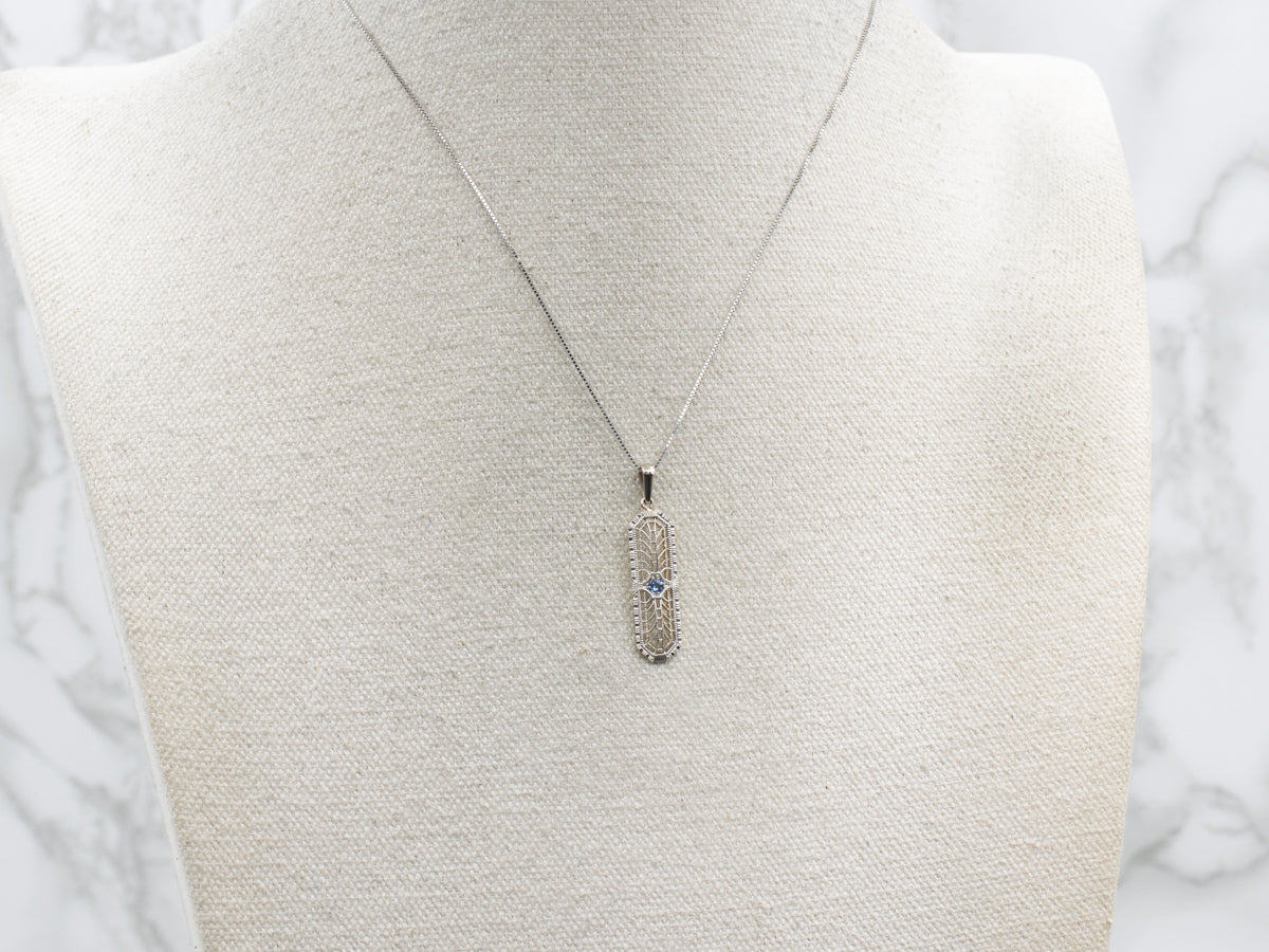Art Deco Era Blue Sapphire Gold Filigree Pendant