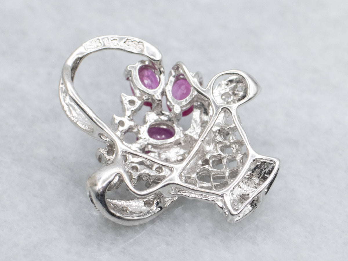 Ruby and Diamond White Gold Flower Bouquet Basket Pendant