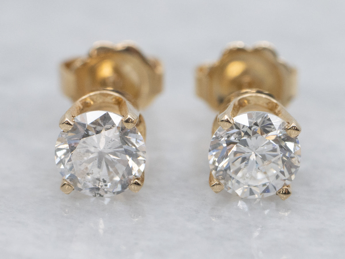 Simple Four-Prong Round Brilliant Diamond Stud Earrings