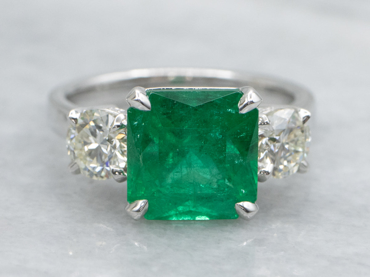 Modern Emerald and Diamond White Gold Engagement Ring
