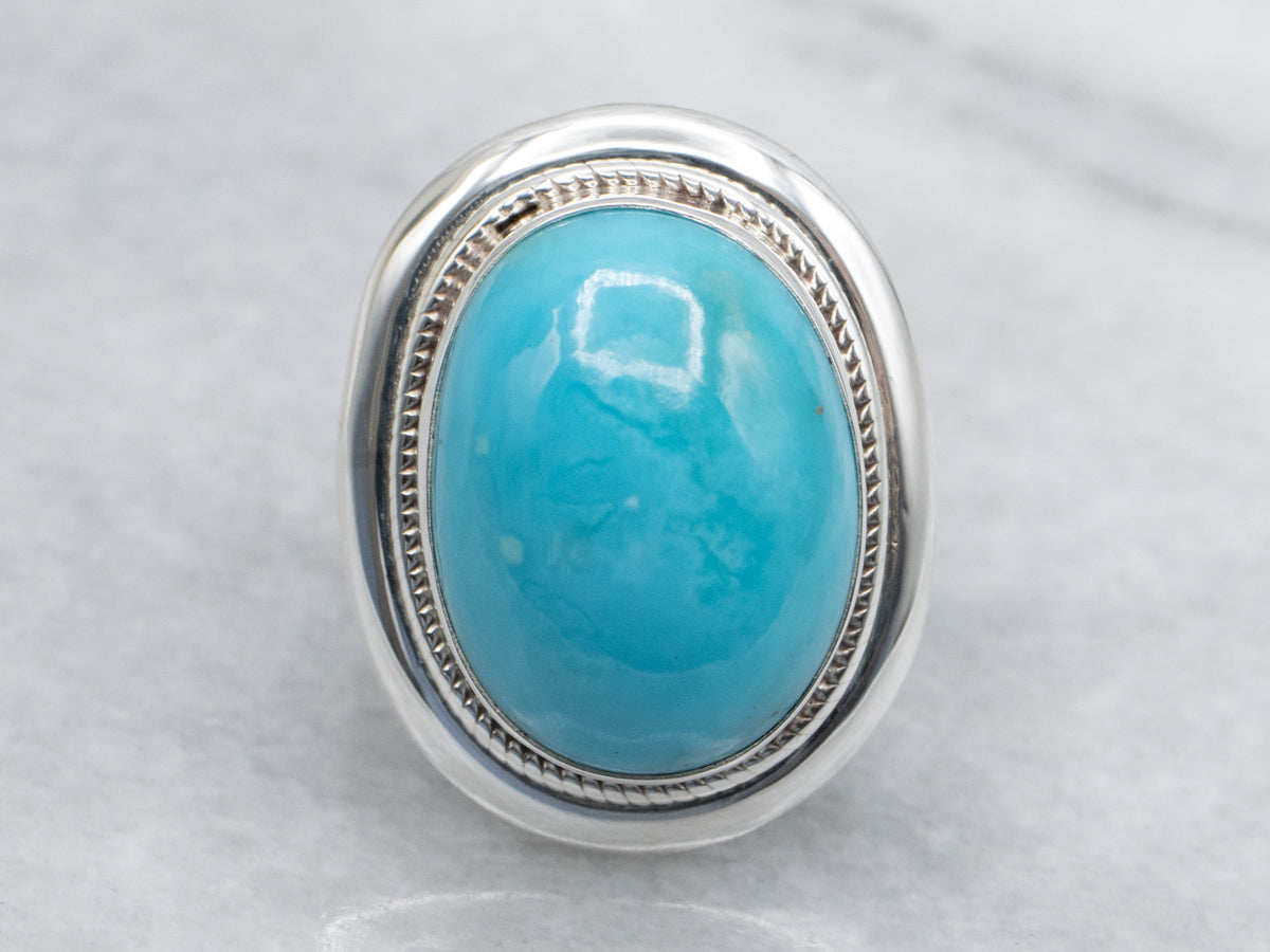 Sterling Silver Turquoise Statement Ring with Rope Accents