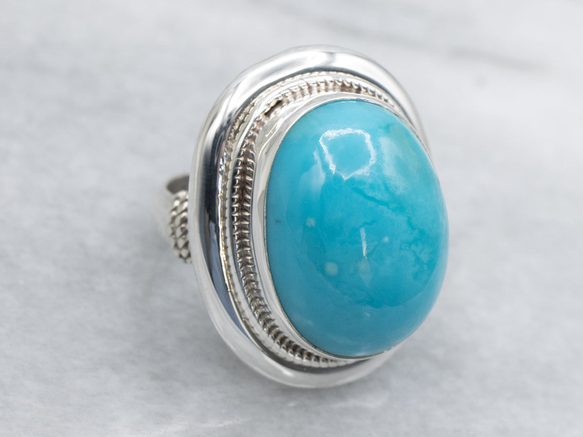 Sterling Silver Turquoise Statement Ring with Rope Accents