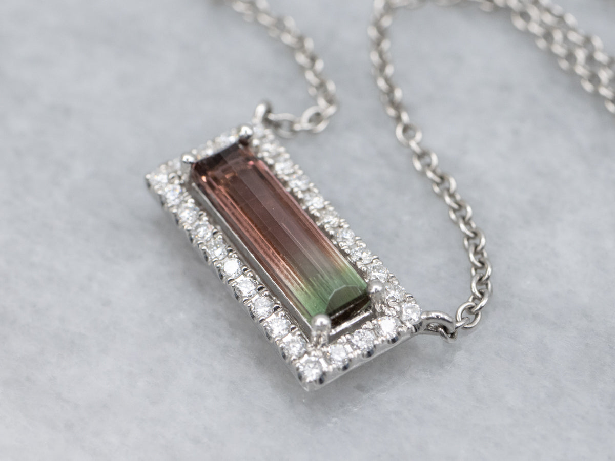 Bi-Color Tourmaline and Diamond White Gold Pendant Necklace
