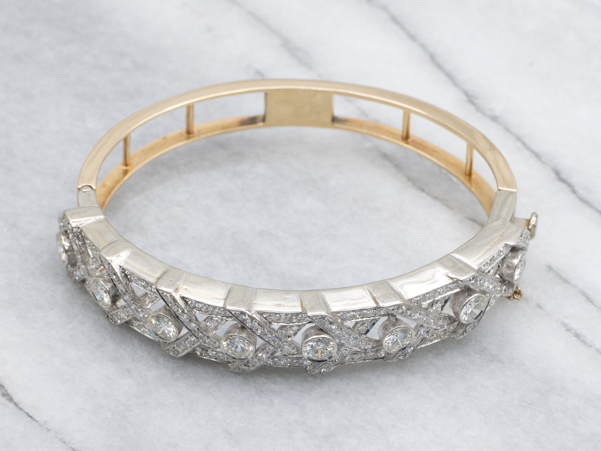 Stunning Diamond Criss Cross Two-Tone Gold Hinged Bracelet
