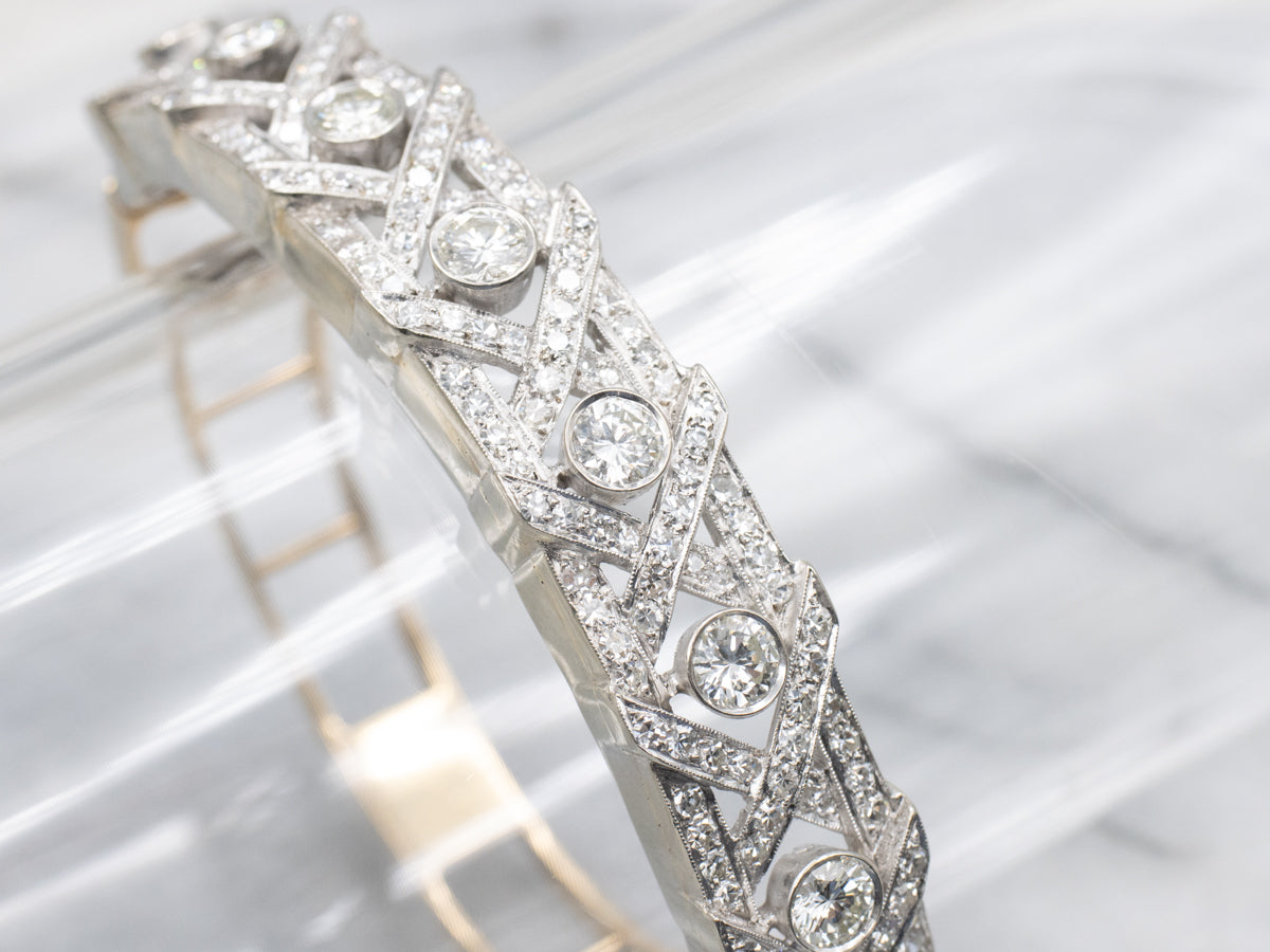 Stunning Diamond Criss Cross Two-Tone Gold Hinged Bracelet