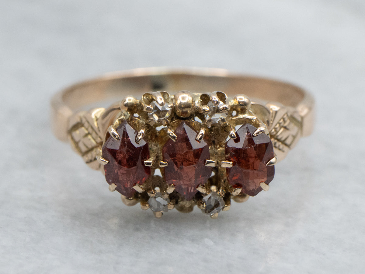 Antique Marquise-Cut Garnet and Rose Cut Diamond Ring