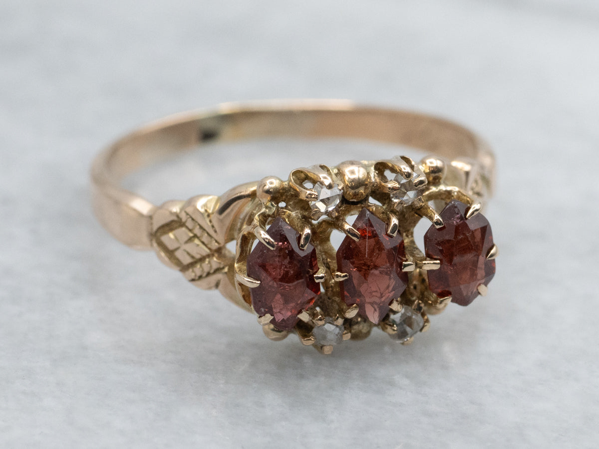 Antique Marquise-Cut Garnet and Rose Cut Diamond Ring
