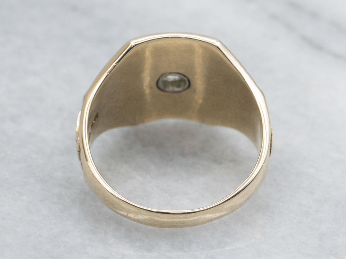 Antique Old Mine Cut Diamond Men's Masonic Ring