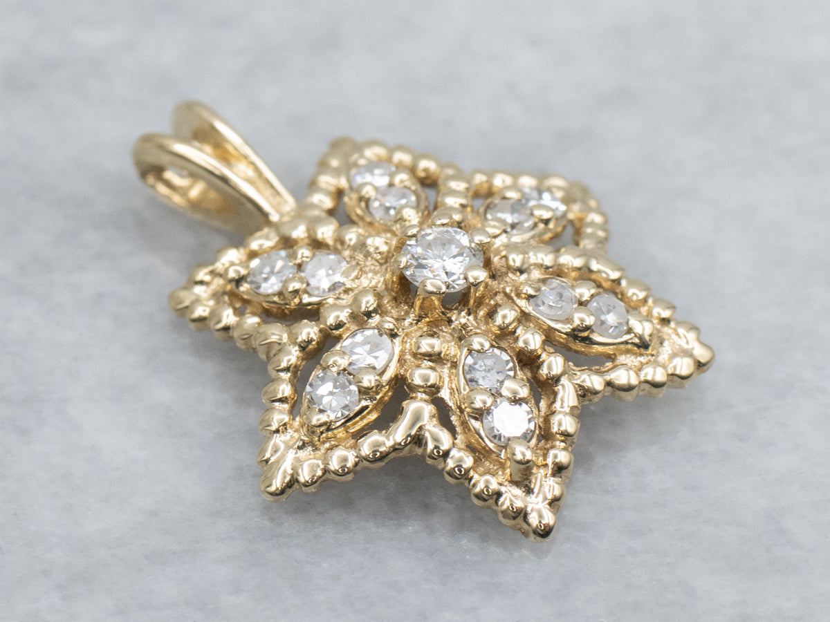 Sparkling Diamond Set Gold Flower Pendant