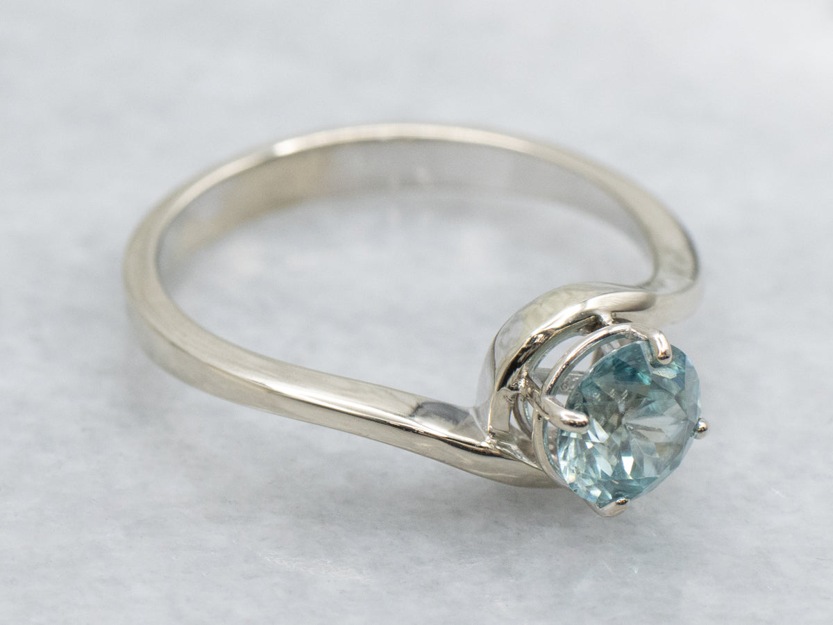White Gold Blue Zircon Solitaire Bypass Ring