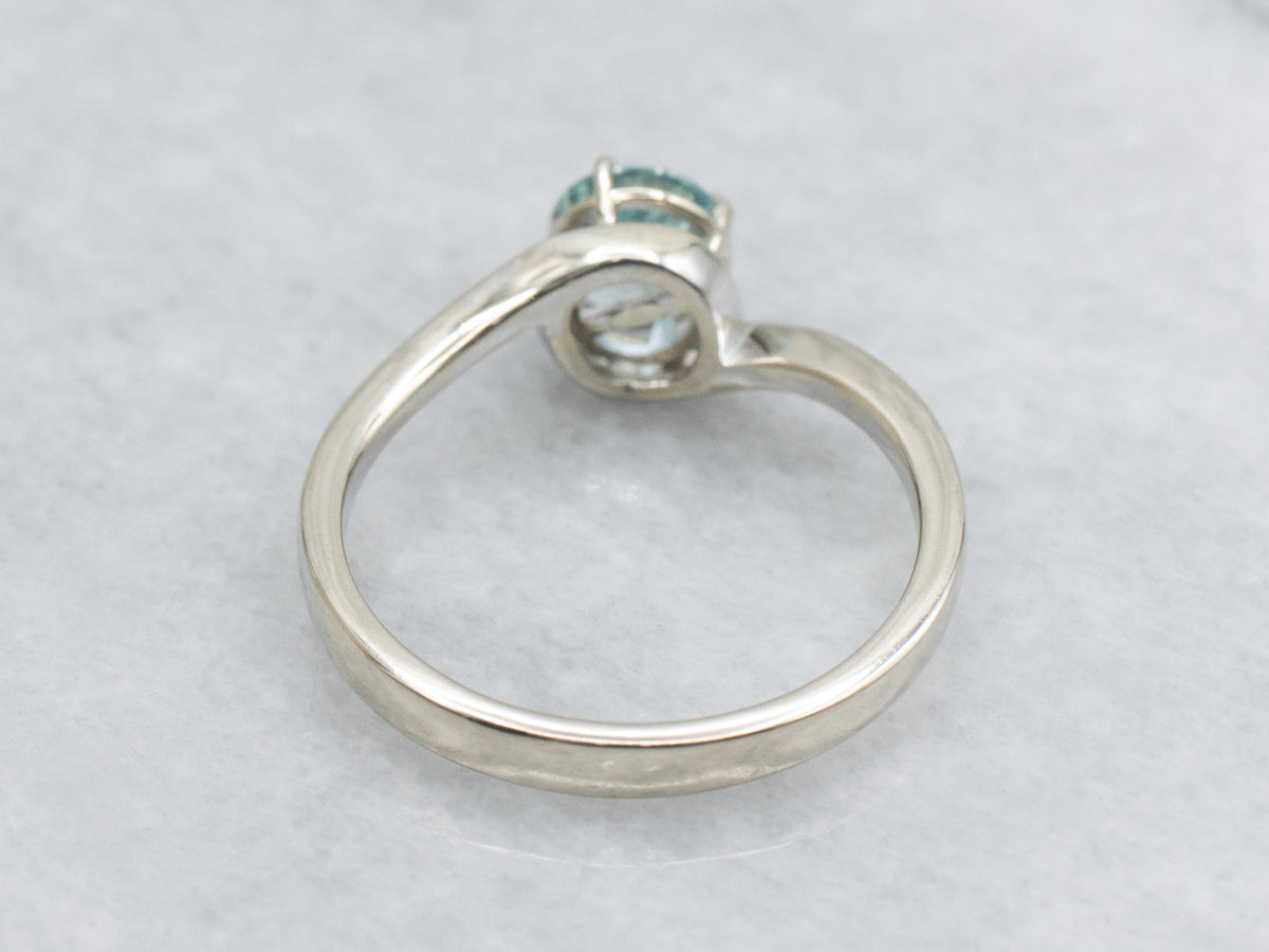 White Gold Blue Zircon Solitaire Bypass Ring