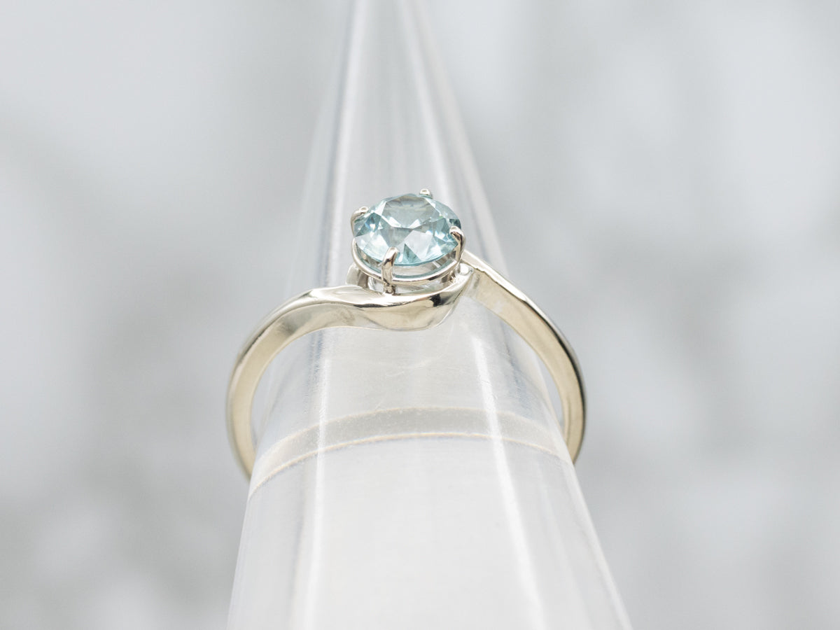 White Gold Blue Zircon Solitaire Bypass Ring