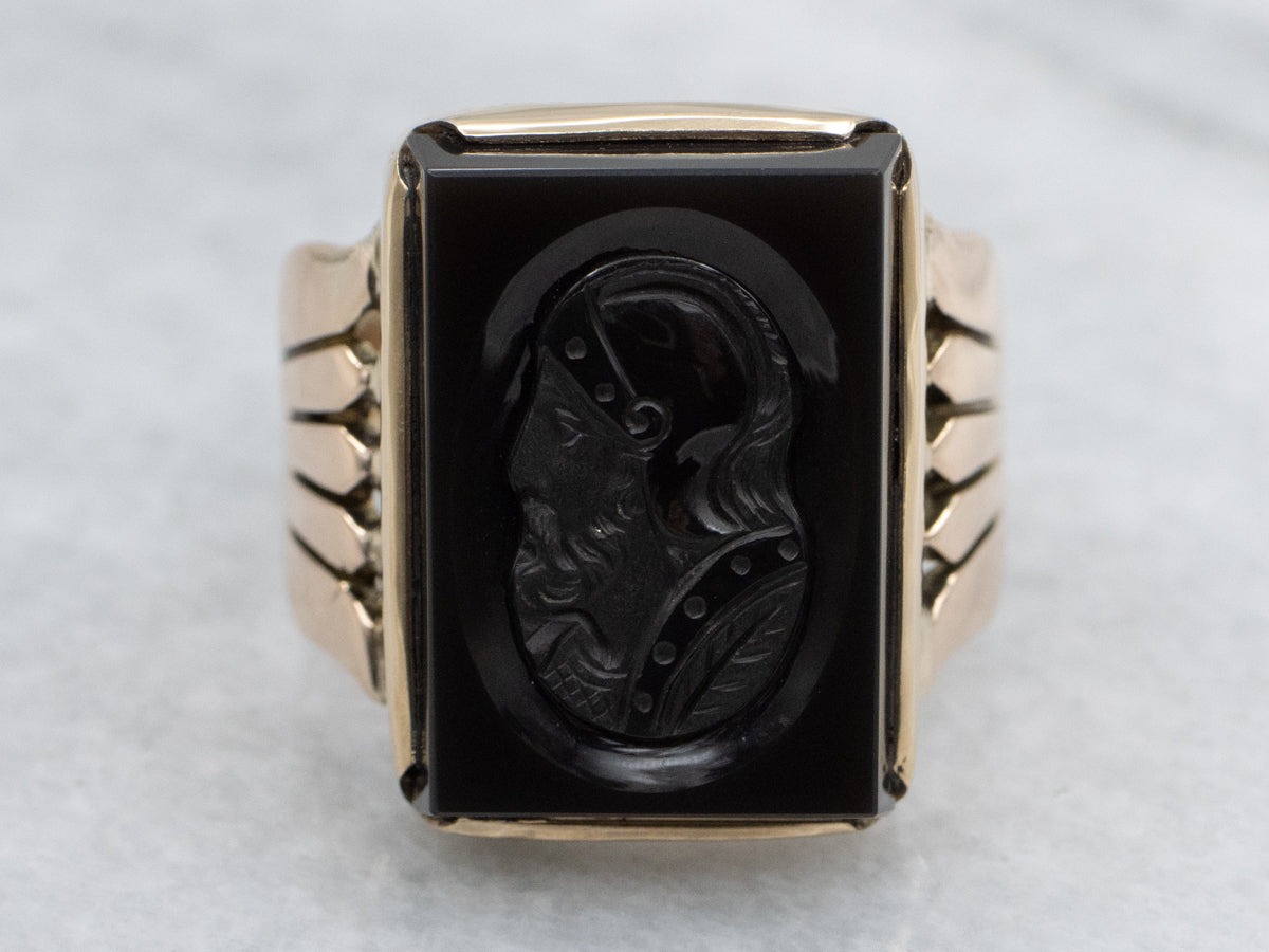 Roman Solder Sardonyx Intaglio Victorian Statement Ring