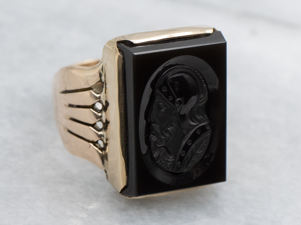 Roman Solder Sardonyx Intaglio Victorian Statement Ring