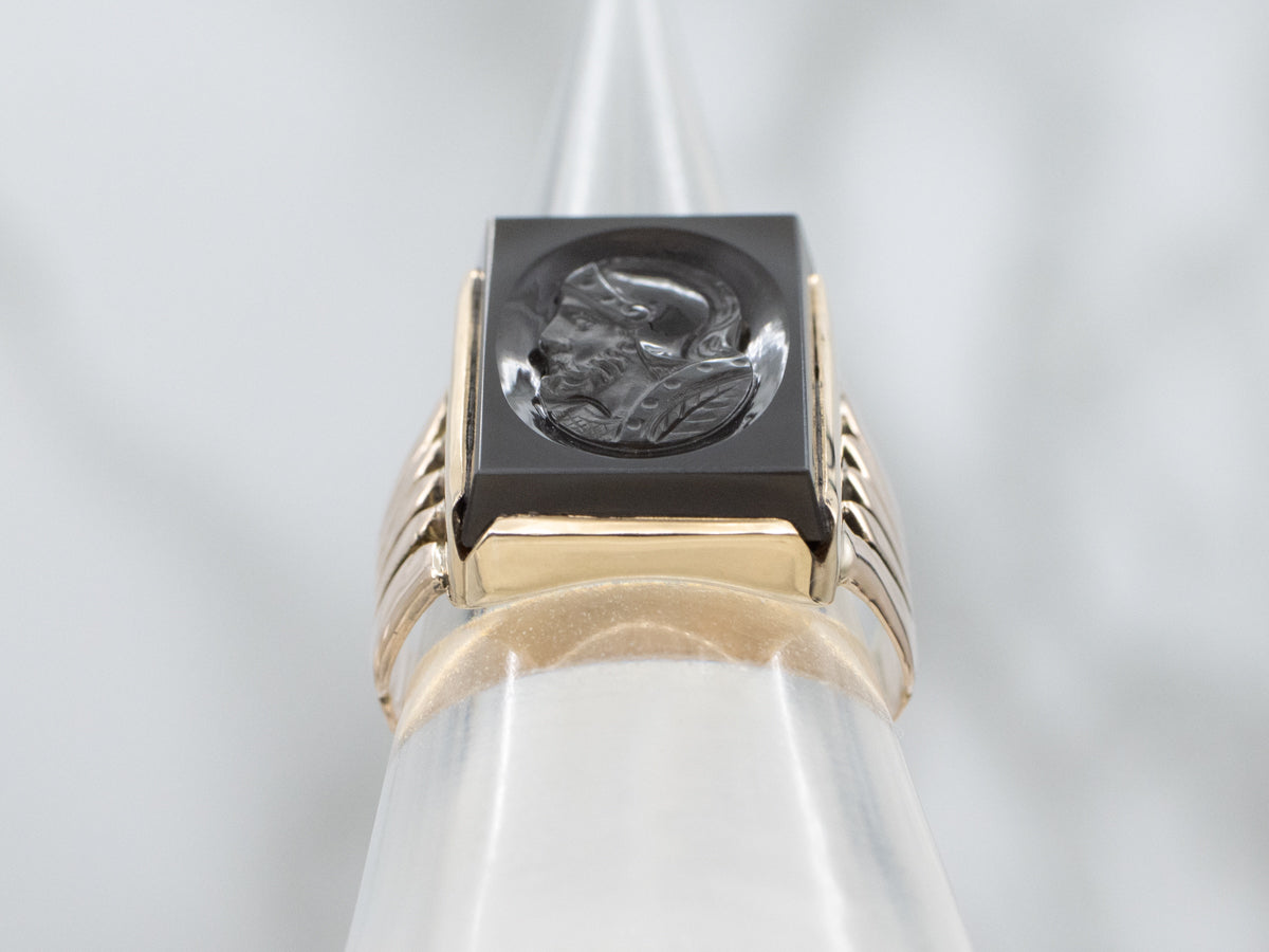 Roman Solder Sardonyx Intaglio Victorian Statement Ring