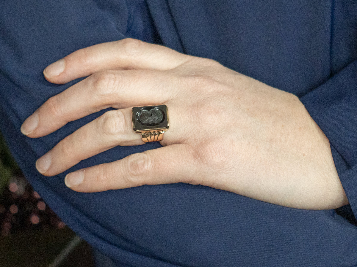 Roman Solder Sardonyx Intaglio Victorian Statement Ring