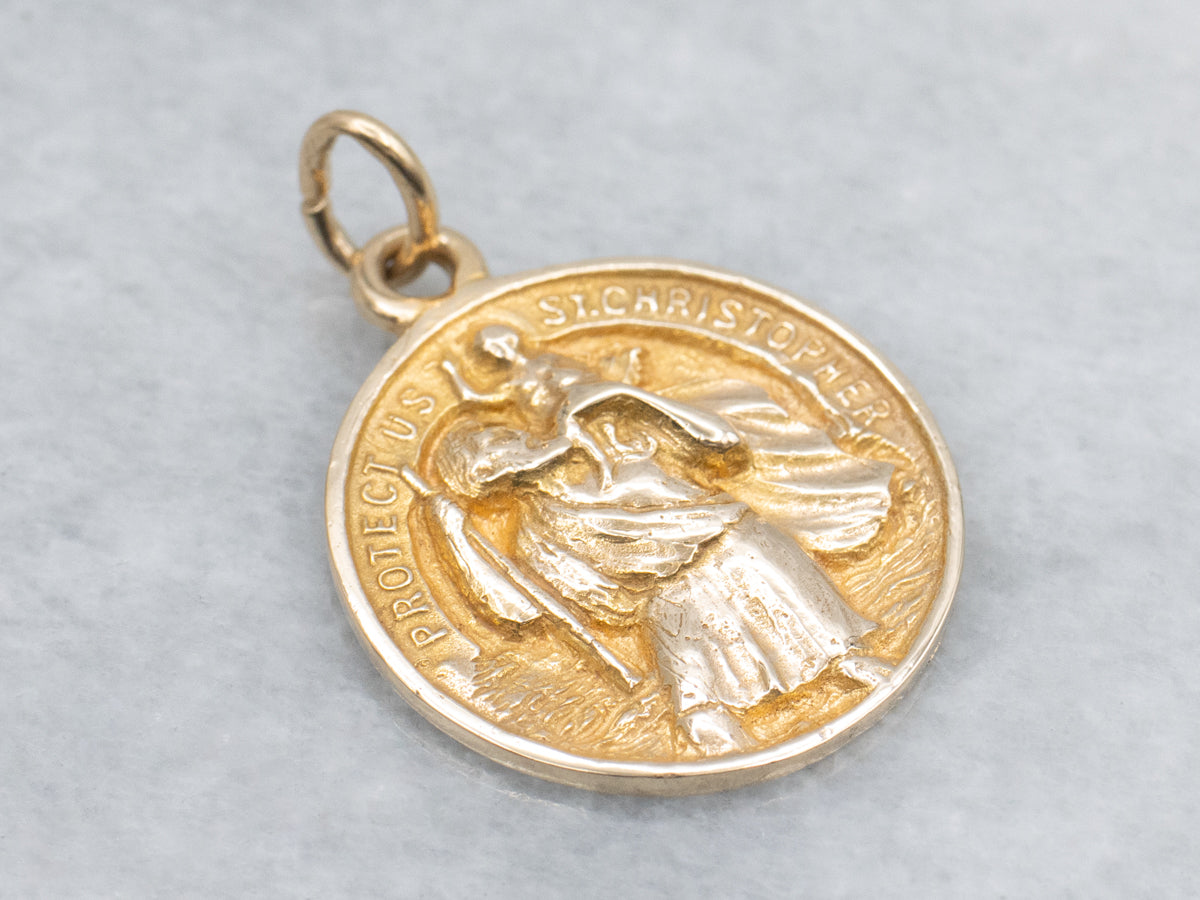 Yellow Gold Saint Christopher Religious Medallion