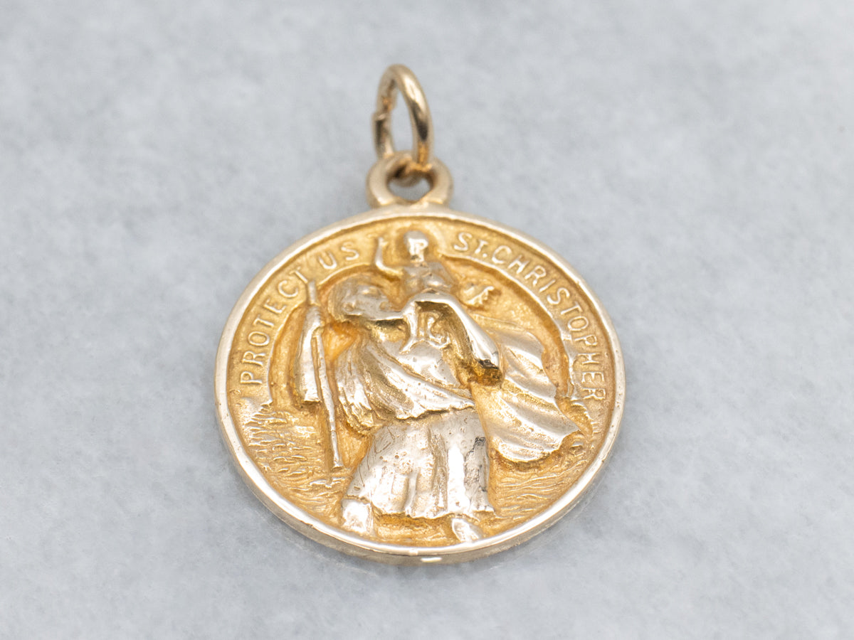 Yellow Gold Saint Christopher Religious Medallion