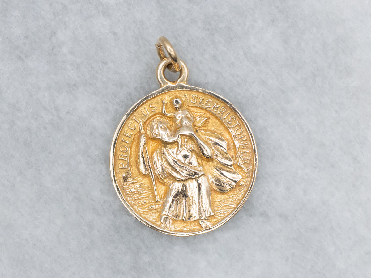 Yellow Gold Saint Christopher Religious Medallion