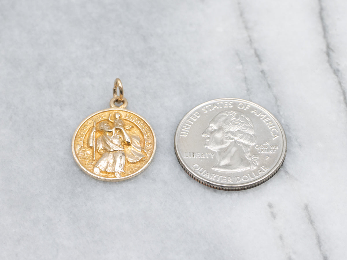 Yellow Gold Saint Christopher Religious Medallion