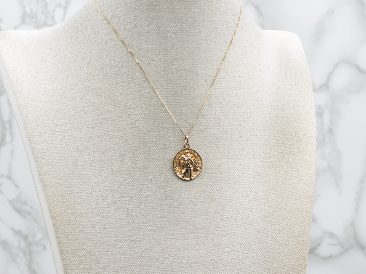 Yellow Gold Saint Christopher Religious Medallion