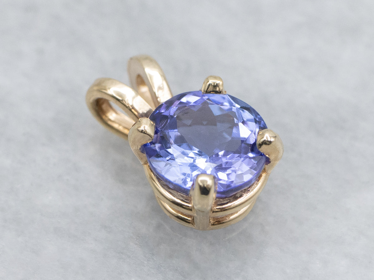 Pretty Tanzanite Solitaire Yellow Gold Pendant