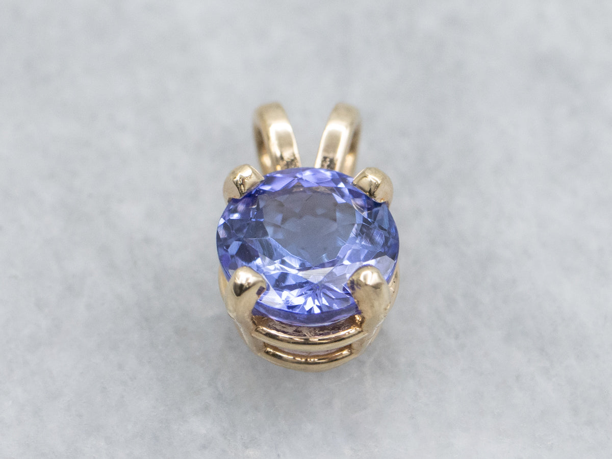 Pretty Tanzanite Solitaire Yellow Gold Pendant