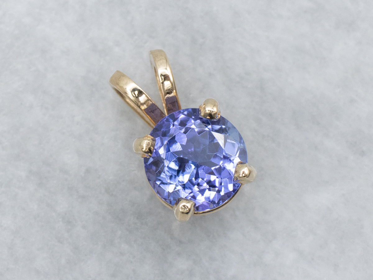 Pretty Tanzanite Solitaire Yellow Gold Pendant